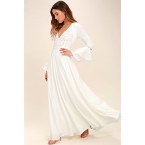Lulu’s Enchanted Evening White Lace Maxi Dress